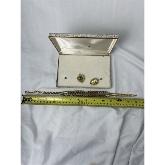 Vintage Jewels By Estrella Rhinestone Necklace And Clip On Earring Set Green - Picture 7 of 8